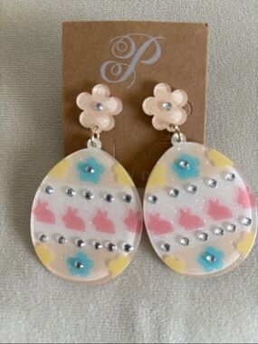 Plunder Pastel Bunny Floral Drop Earrings - Pink/Blue/Yellow